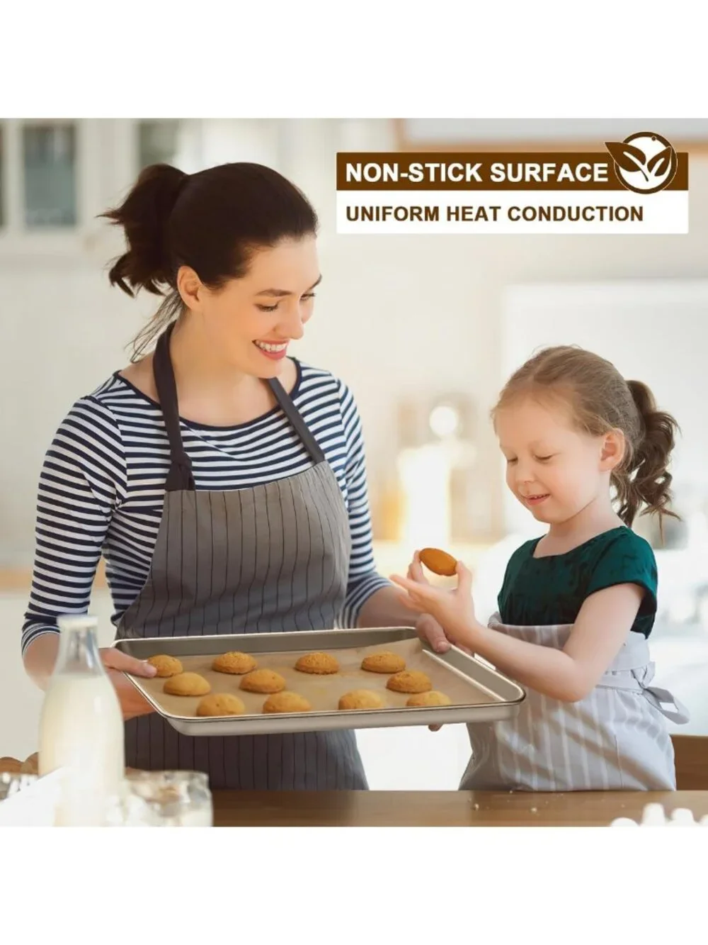 Nonstick Baking Sheet Pan Set of 2 | Heavy Duty Cookie Sheets, Easy Clean 15x10